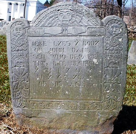 The gravestone of John Dane III in the Hamilton cemetery